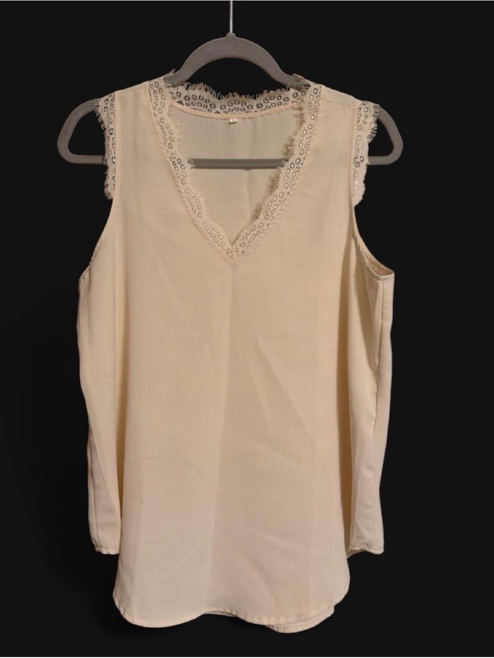 Cream Lace Trim Sleeveless V-Neck Blouse